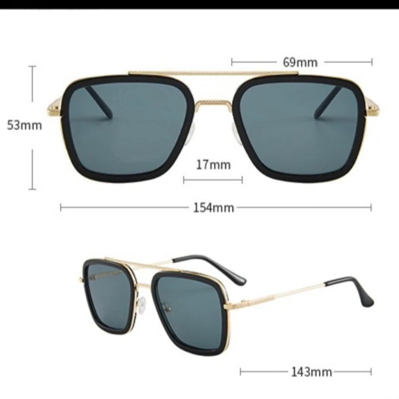 Explosive Double Beam Metal Sunglasses European and American Fashion Box Sunglasses Unisex Trendy Driving Sunshades