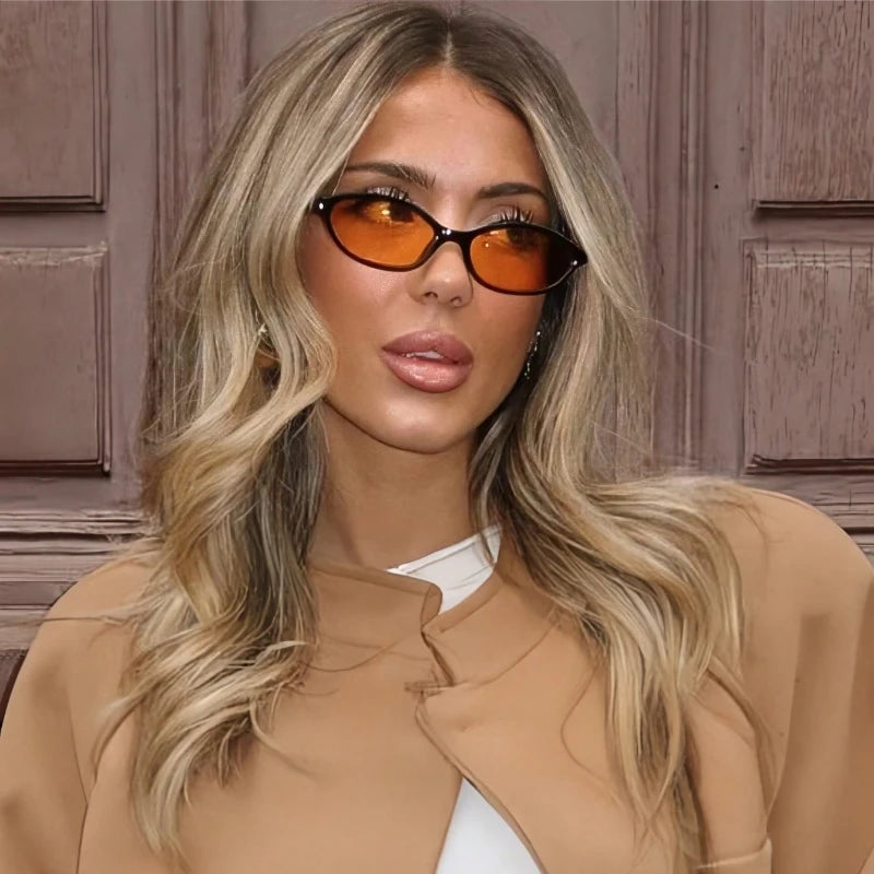 Women's Street Retro Small Frame Oval Fashionable Orange Glasses for Outdoor Activities and Bohemian Women's Daily Wear