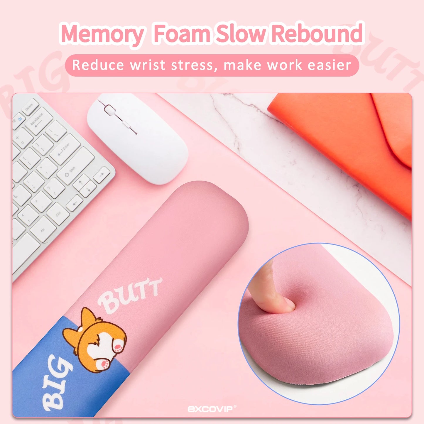 EXCO Keyboard Wrist Rest Memory Foam Ergonomic Soft Hand Arm Support with Non-Slip PU Base for Pain Relief Gaming Office Home