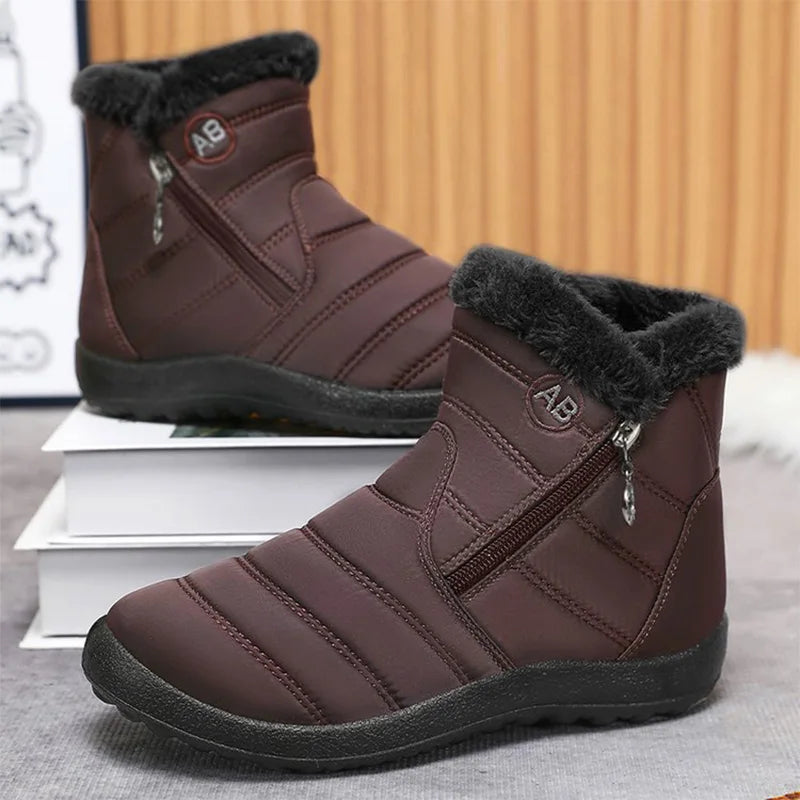 Retro Plus Size Snow Boots for Women Zipper Up Faux Fur Snow Boots Woman Winter Letter Embroidery Warm Plush Booties Ladies