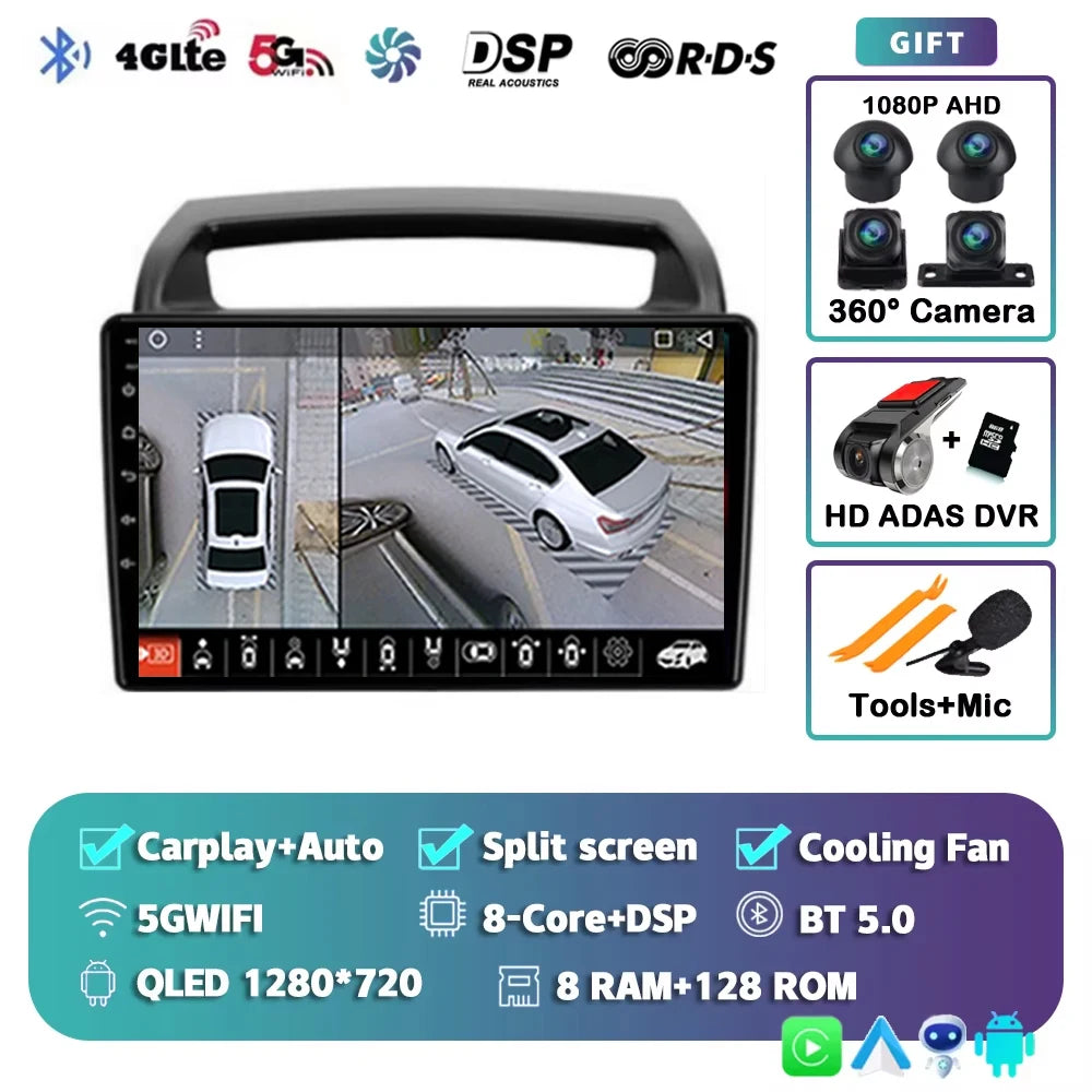 For KIA Carnival VQ 2006-2014 2K 12+256 QLED Android 15 CarPlay Car Radio Multimedia Video Player GPS stereo Head Unit 4G WIFI