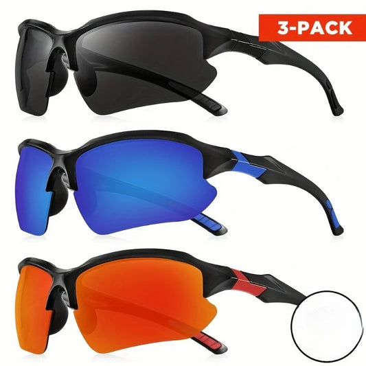 3 Piece Set of Men's Sports Sunglasses for Cycling Running Fishing UV Protection Sunglasses