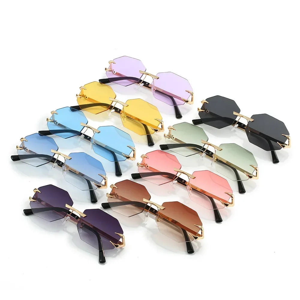 JNPCXI Retro Sunglasses Women Fashion Rimless Sun Glasses Men Shades Cutting Lens Ladies Frameless Eyeglasses