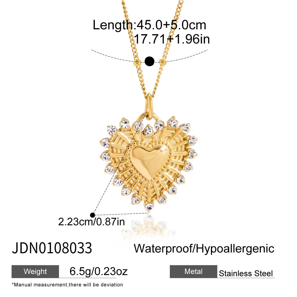 Uworld Temperament Heart Pendant Chain Necklace for Women Stainless Steel Stylish Choker 18K Jewelry Waterproof Party Gift