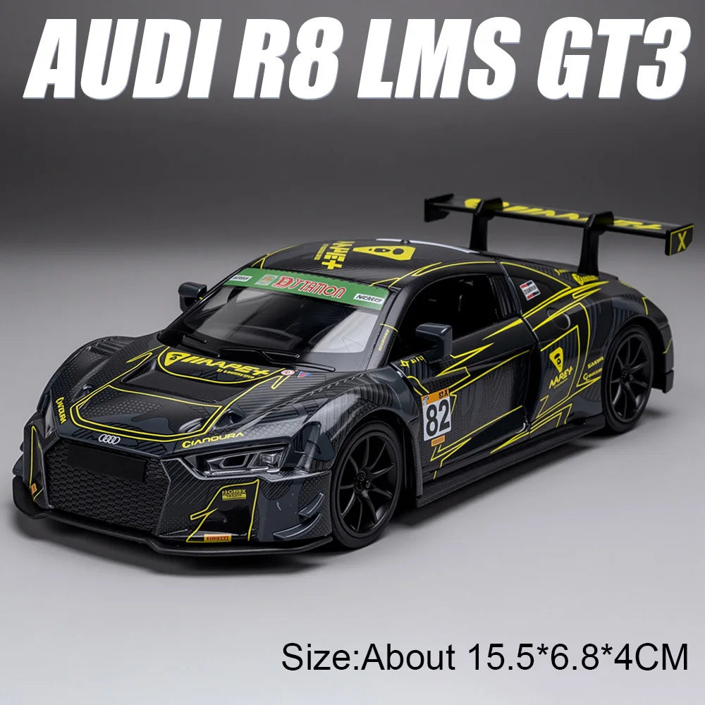 1:32 AUDI R8 LMS GT3 Alloy Diecast Models Toys Car Doors Opened Sound Light Pull Back Miniature Vehices Popular Children's Gifts