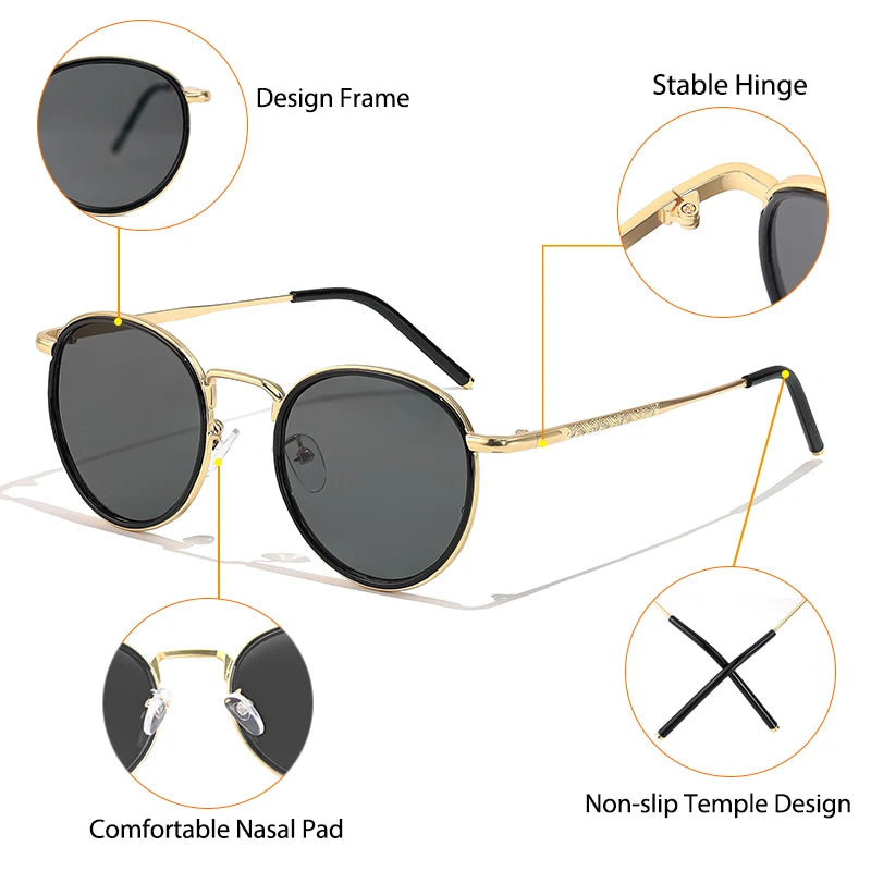 CATERSIDE Retro Round Sunglasses Men's Punk Metal Frame Brand Design Sun Glasses for Women's Party Travel Eyewear Business UV400