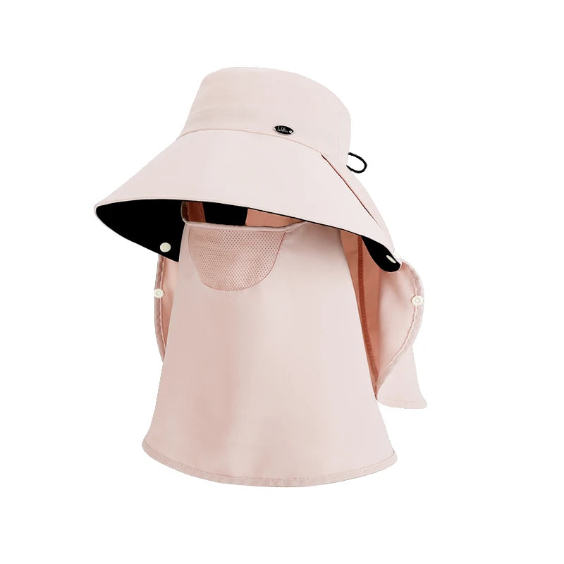 6184-New spring and summer women's outdoor cycling detachable face mask sun hat withwidebrim,shawl-likeheadcover, neck protector