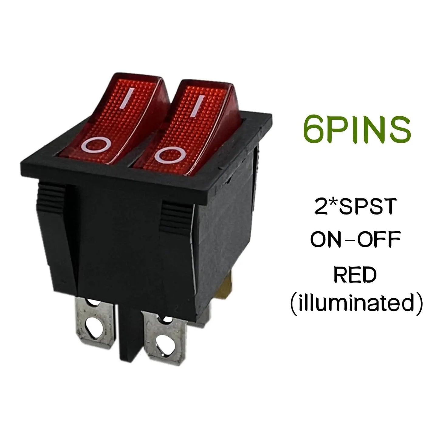 5pcs Double Red Light Rocker Switch 2*SPST On-Off 6 Pin 30x22mm 2 Way Boat Rocker Switch 110V/120V/250V KCD6