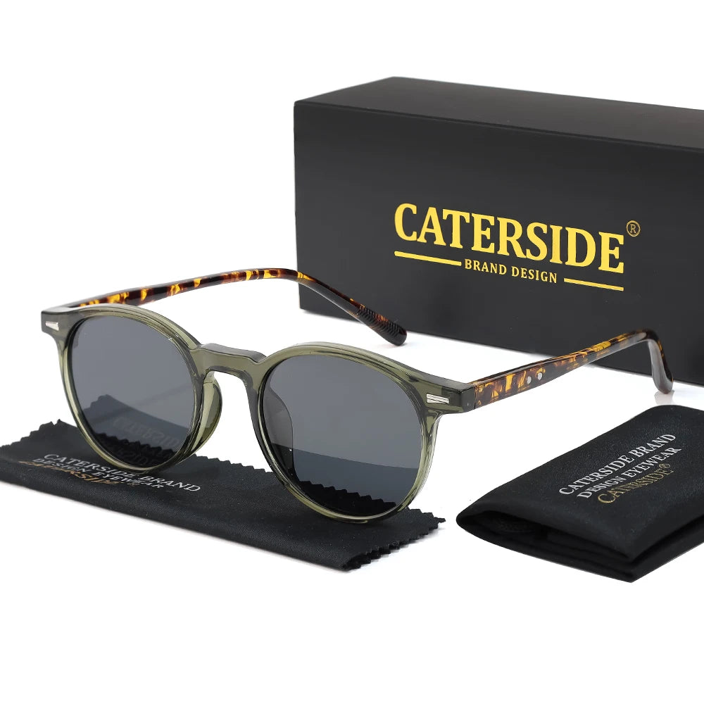 CATERSIDE Men's Fashion Polarized Sunglasses Round Frame Design TAC Lens Sun Glasses Women Outdoor Driving Travel Eyewear UV400