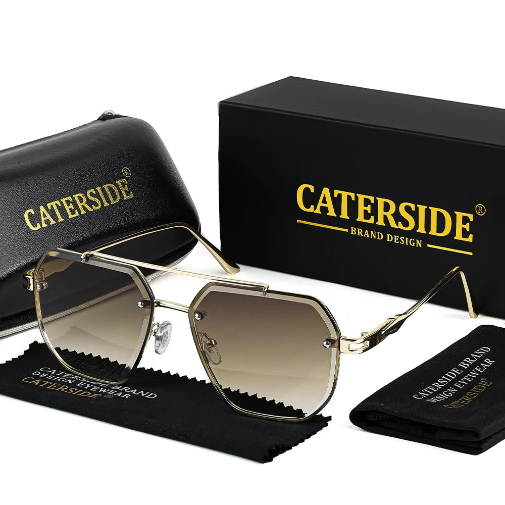 CATERSIDE Men's Frameless Sunglasses Flat Top Double Bridge Design Gradient Sun Glasses Suitable Women's Outdoor Driving Glasses