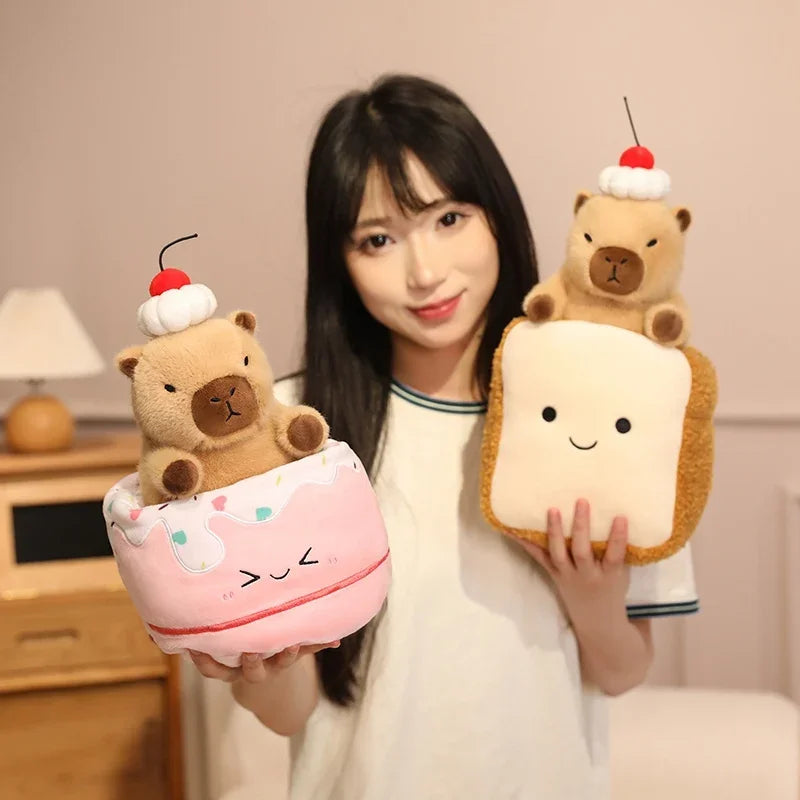 Capibala Pluches Croissant Cup cake Plush Toy Cute Dessert Break Capybara Stuffed Doll Funny Food Home Decor Kid Birthday Gift
