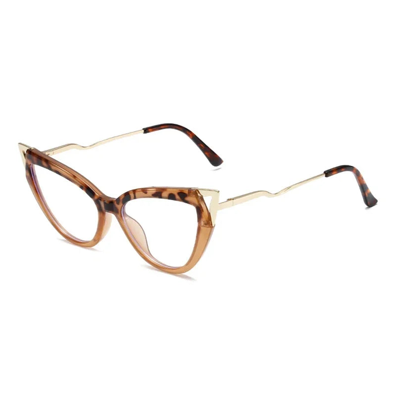 JNPCXI New Fashion Cat Eye Women Glasses Frame Clear Anti Blue Light Optical Leopard Eyewear