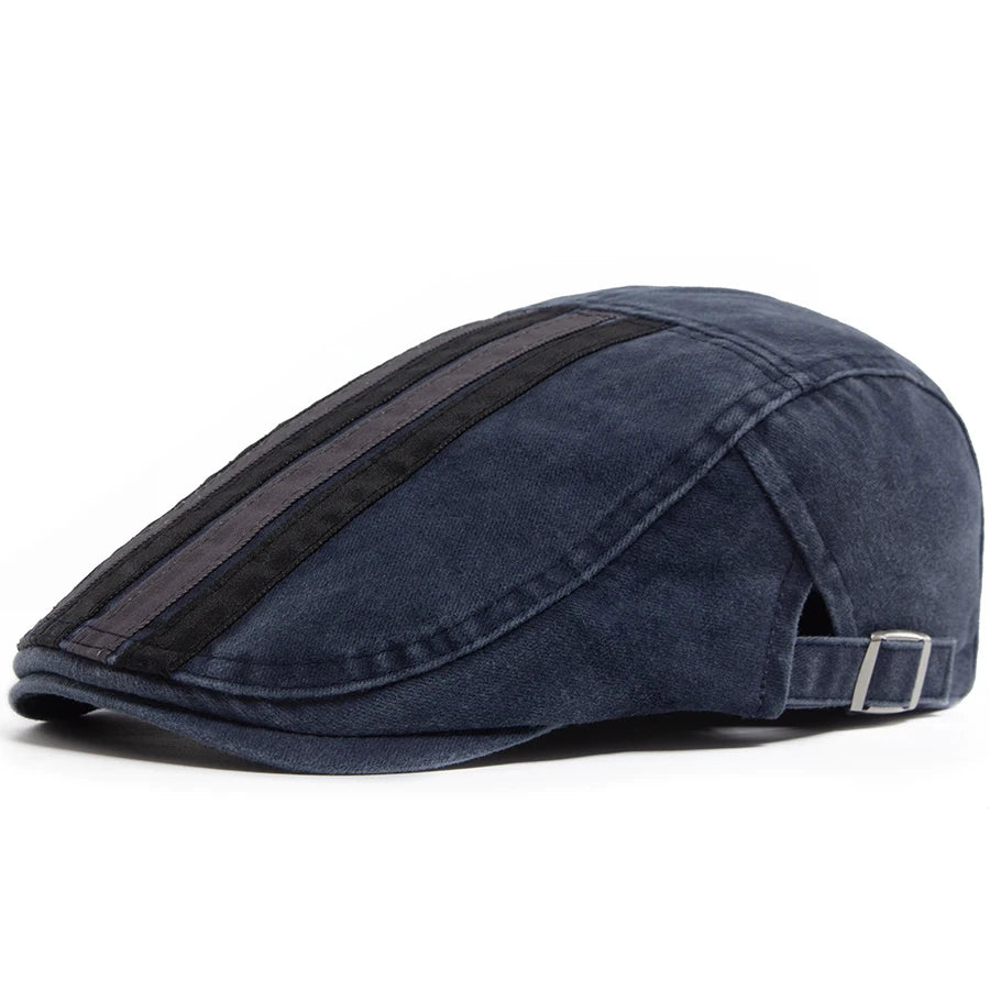 Vintage Newsboy Cap Men Fashion Five Bars Flat Hat Women Washed Berets Spring Summer Casual Visor Lvy Caps For Male Adjustable