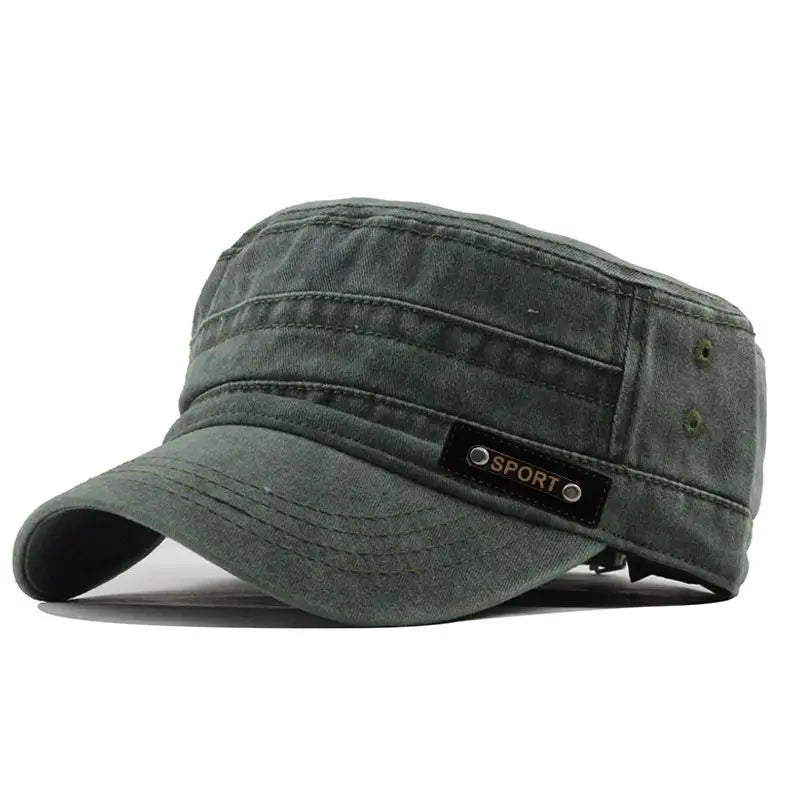 Spring Summer & Autumn Mens New Washable Cotton Flat Top Sun Proof Military Cap