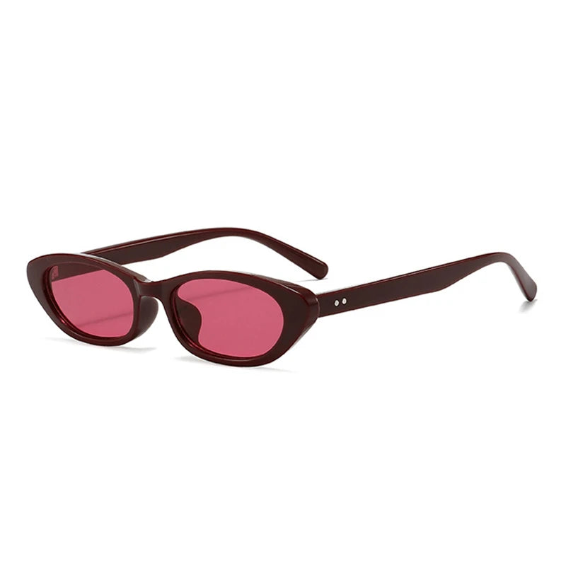 JNPCXI New Ins Popular Fashion Small Oval Sunglasses Women Retro Rivets Punk Cat Eye Candy Color Men Trending Sun Glasses
