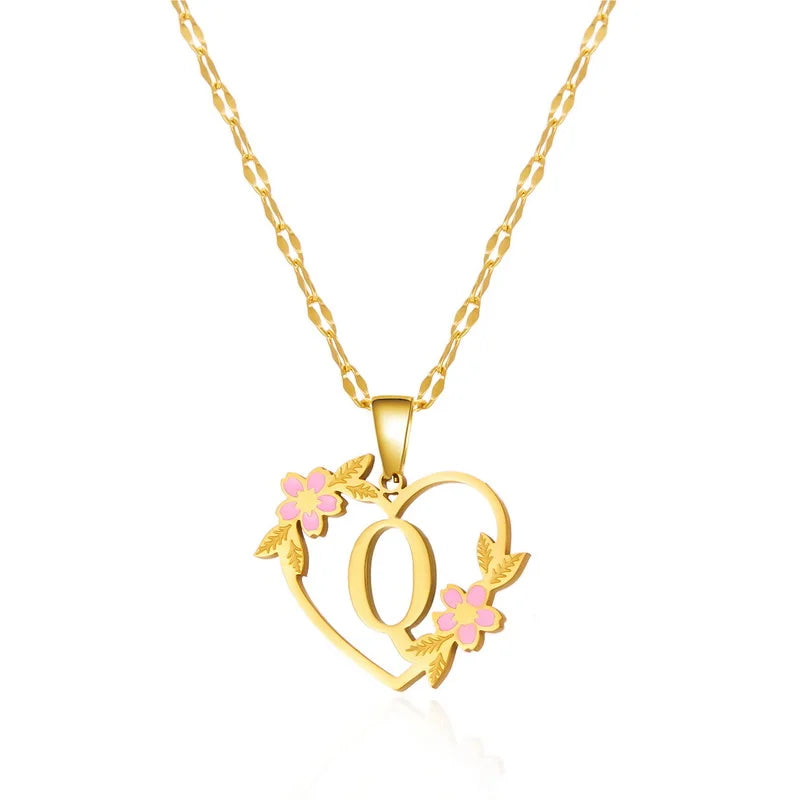Stainless Steel Heart A-Z Initial Letter Pendant Necklace for Women Fashion Gold Color 26 Alphabet Necklace Party Jewelry Gifts