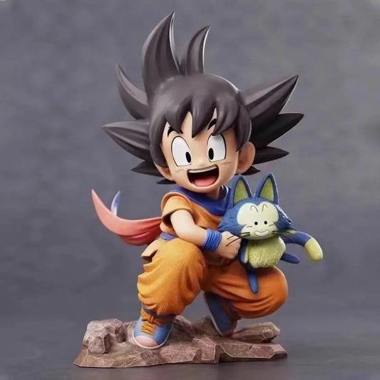 Dragon Ball 15cm Childhood Little Goku Hugs Puer Ya Mu Tea Little Anime Figure