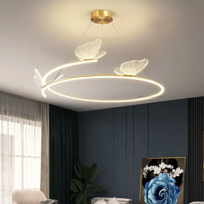Fashion Simple Modern Living Room Chandelier Butterfly Decor LED Round Lights