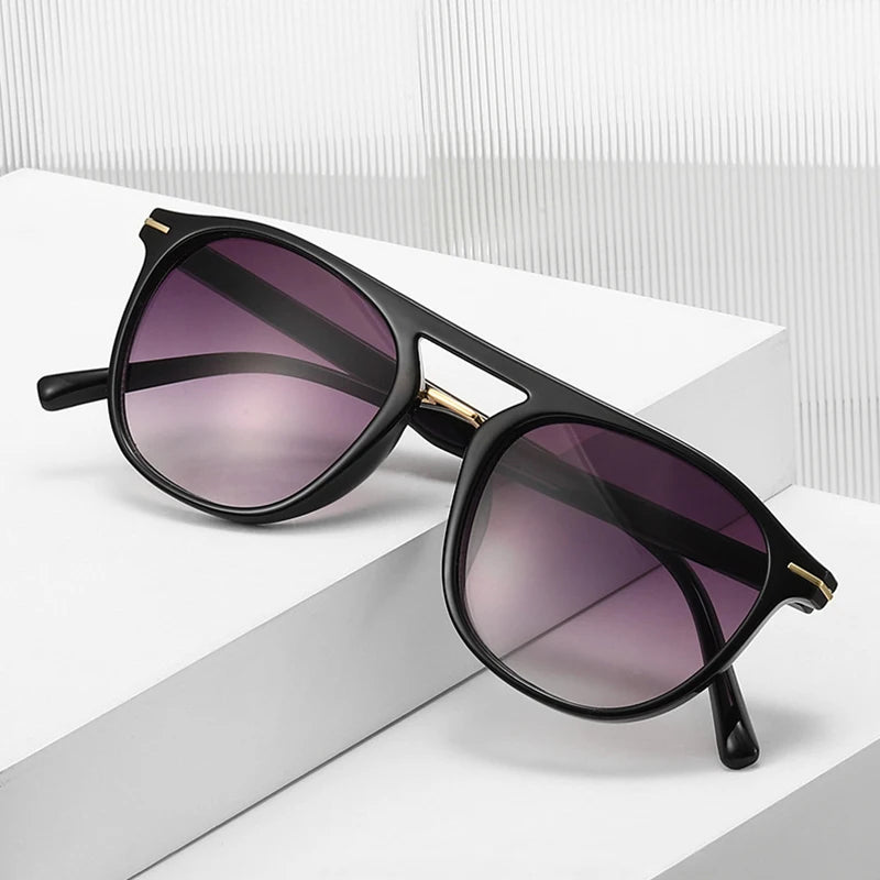 JNPCXI New Fashion Square Sunglasses Women Double Bridges Green Stripe Gradient Shades Men Trending Sun Glasses UV400