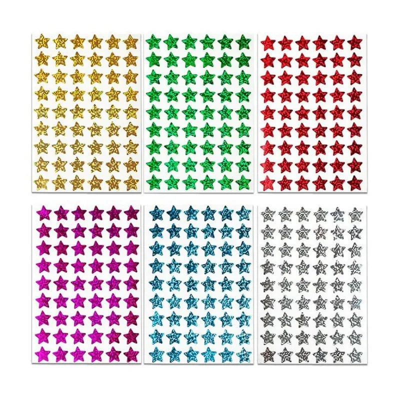 6 sheets Sparkling Holographic Small Star Stickers, Colorful & Shiny, for Classroom Rewards & Behavior Charts