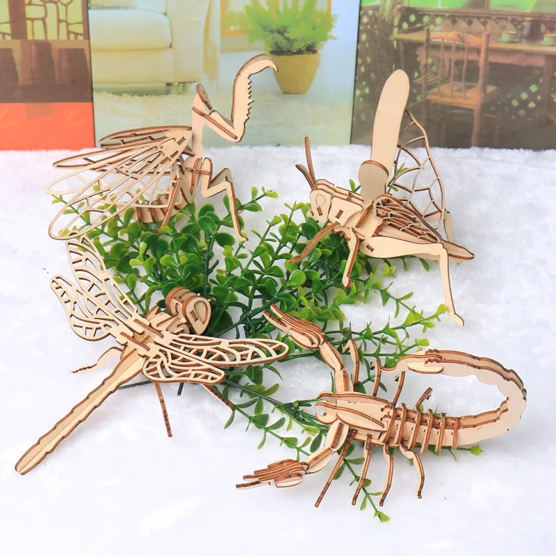 Wooden Multi-insect Three-dimensional 3D Puzzle Puzzle Toy Children's Advanced Educational Toy Creative Assembly Model