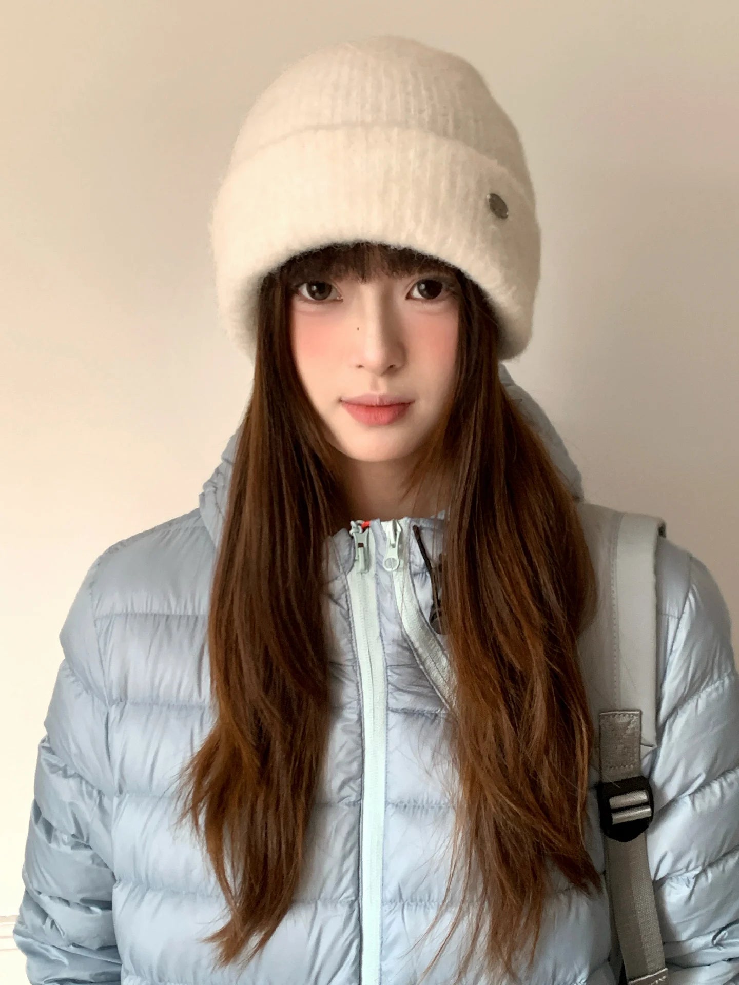 Woolen Gray Knitted Hat With A Korean Vibe Suitable For Women In Winter With A Large Head Circumference Arm And Covering Ears