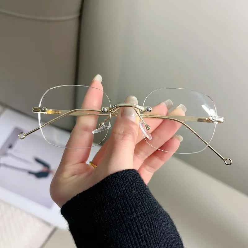 [Lightweight Design] Sleek Rimless Metal Frame Glasses for Women - Lightweight & Stylish Modern Design for Everyday Fashion