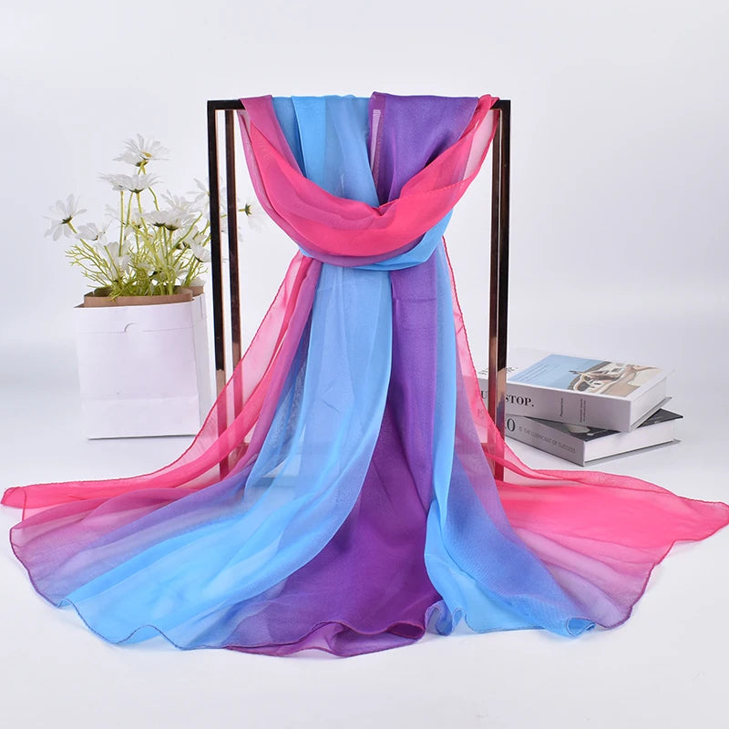 2023 Spring/Summer New Three Color Gradient Silk Scarf 75 * 180 Georgette Long Scarf