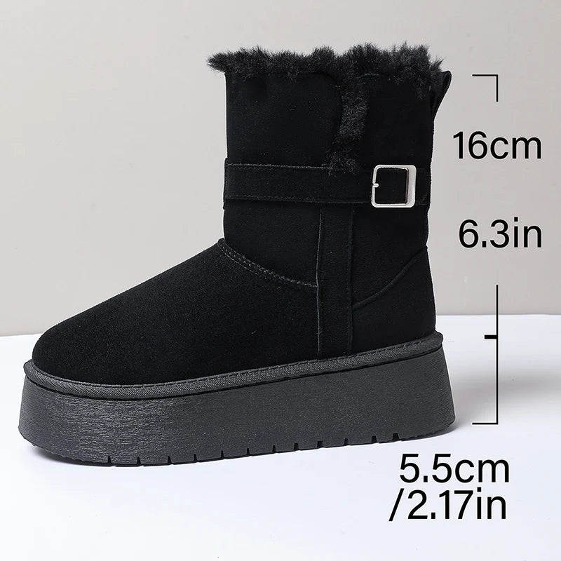 Faux Suede Chunky Platform Snow Boots Women Winter Warm Long Plush Ankle Boots Woman Thick Sole Non Slip Cotton Padded Shoes 41