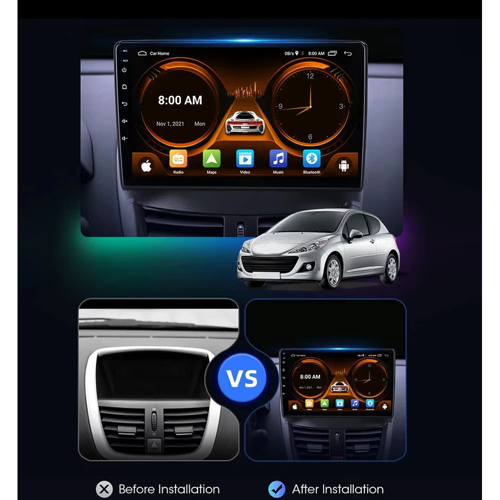 For Peugeot 207 2006 - 2015 Android 15 12+256GB CarPlay Auto Car Radio Multimedia Video Player GPS stereo Head Unit 4G WIFI RDS