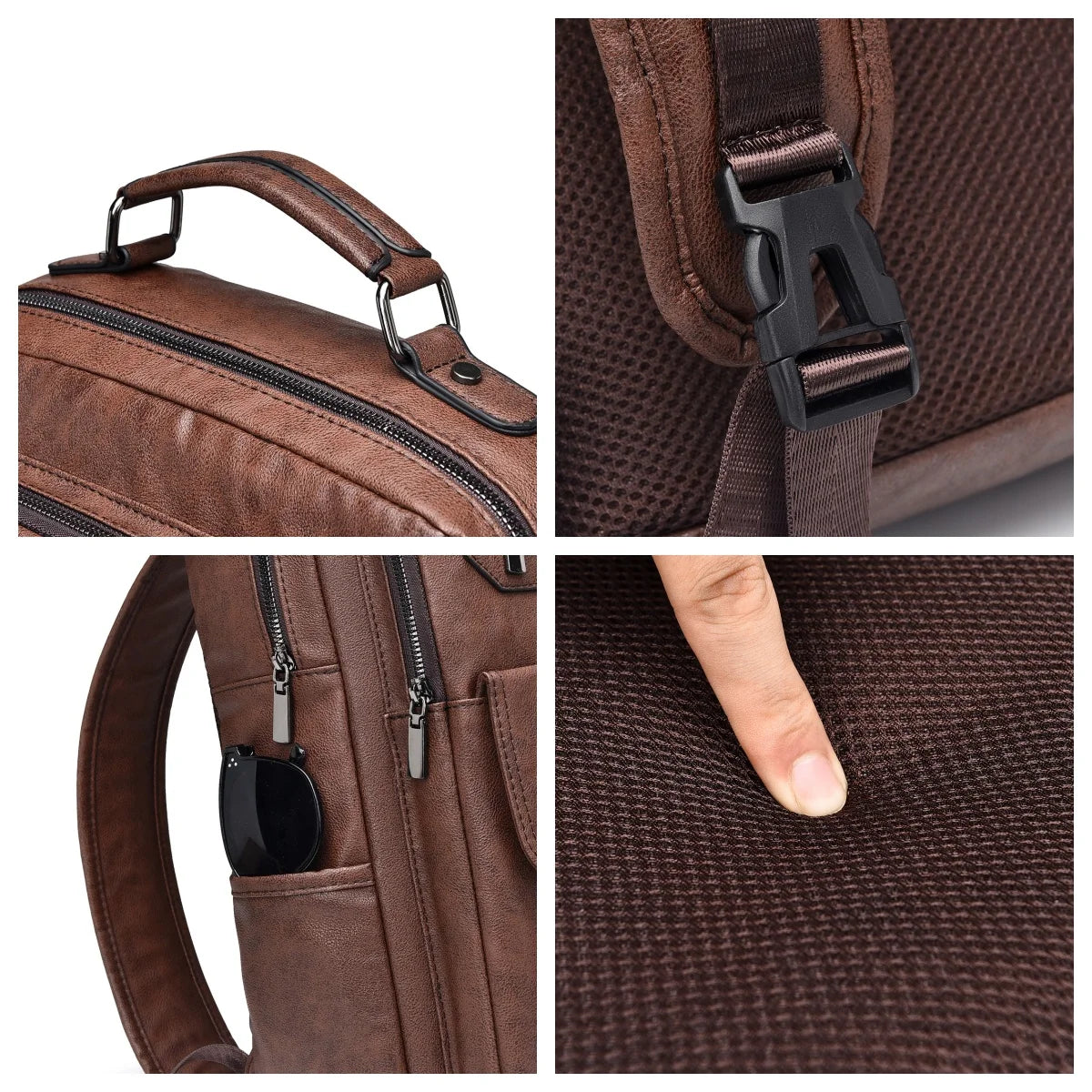 JEEP BULUO Men's 15.6" Leather Laptop Backpack Waterproof Urban School Bag