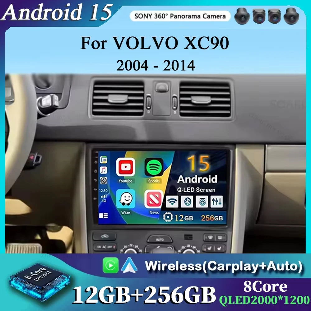 10Inch For VOLVO XC90 2004-2014 12+256GB Android 15 4G Touch Screen Car Radio Multimedia Video Player GPS Navigation Carplay DSP