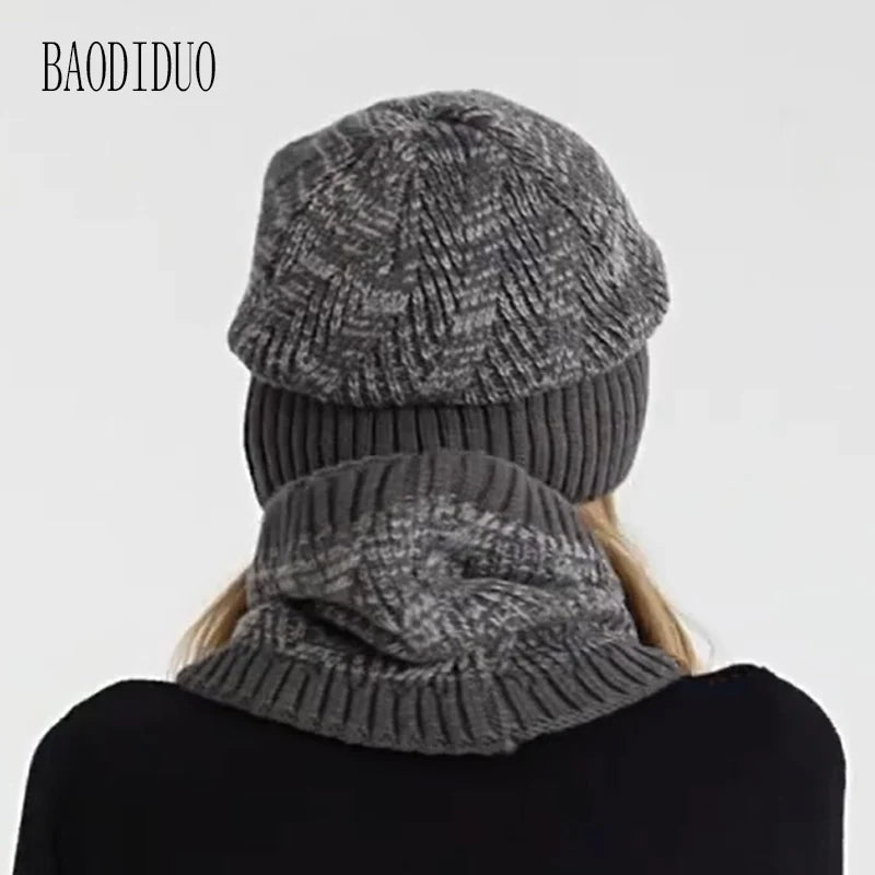 Xinbaoguan 60% acrylic 9610 winter cold resistant and warm knitted hat scarf set with ear protection and plush yarn hat