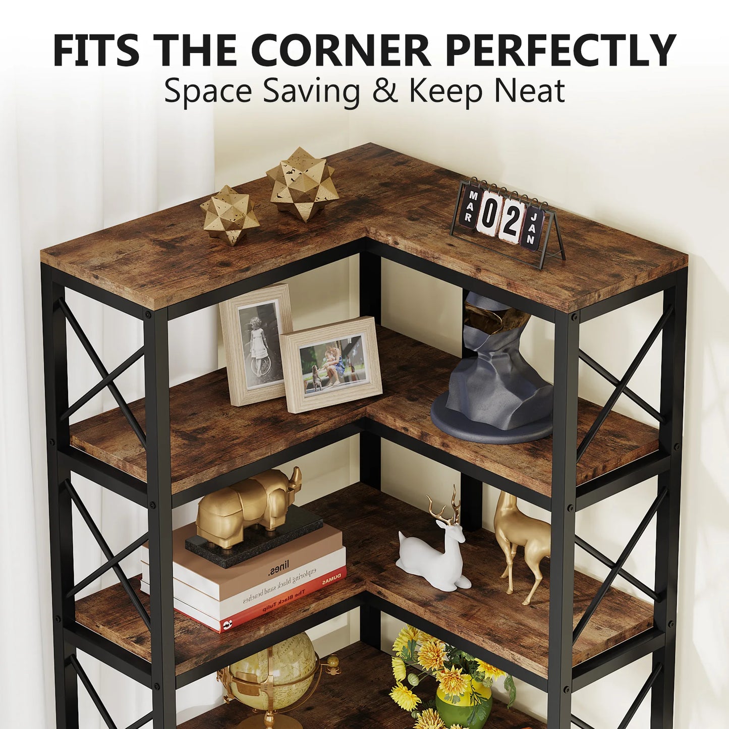 Tribesigns 7-Shelf Corner Bookshelf, Modern Corner Bookcase, 7-Tier Tall Shelf