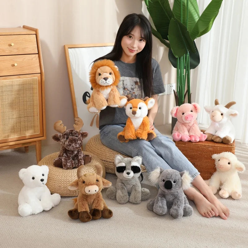20cm Sitting Cute Forest Animal Tiger, Lion, Sheep, Cow, Fox, Plush Toy Doll, Christmas Birthday Gift