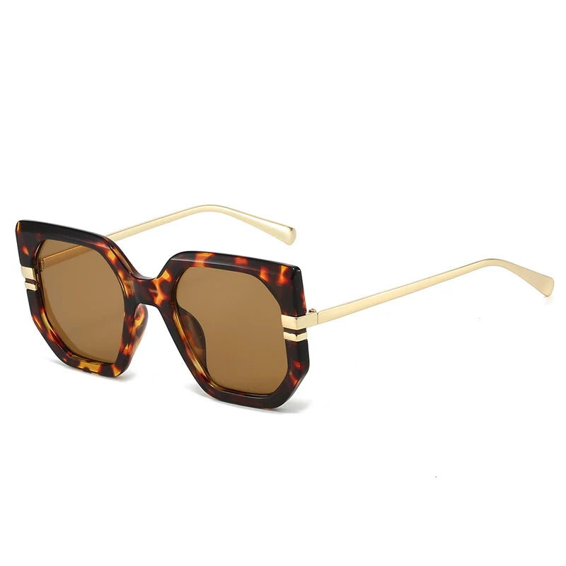 JNPCXI New Polygon Square Sunglasses Women Shades UV400 Retro Clear Ocean Gradient Lens Men Trending Leopard Sun Glasses