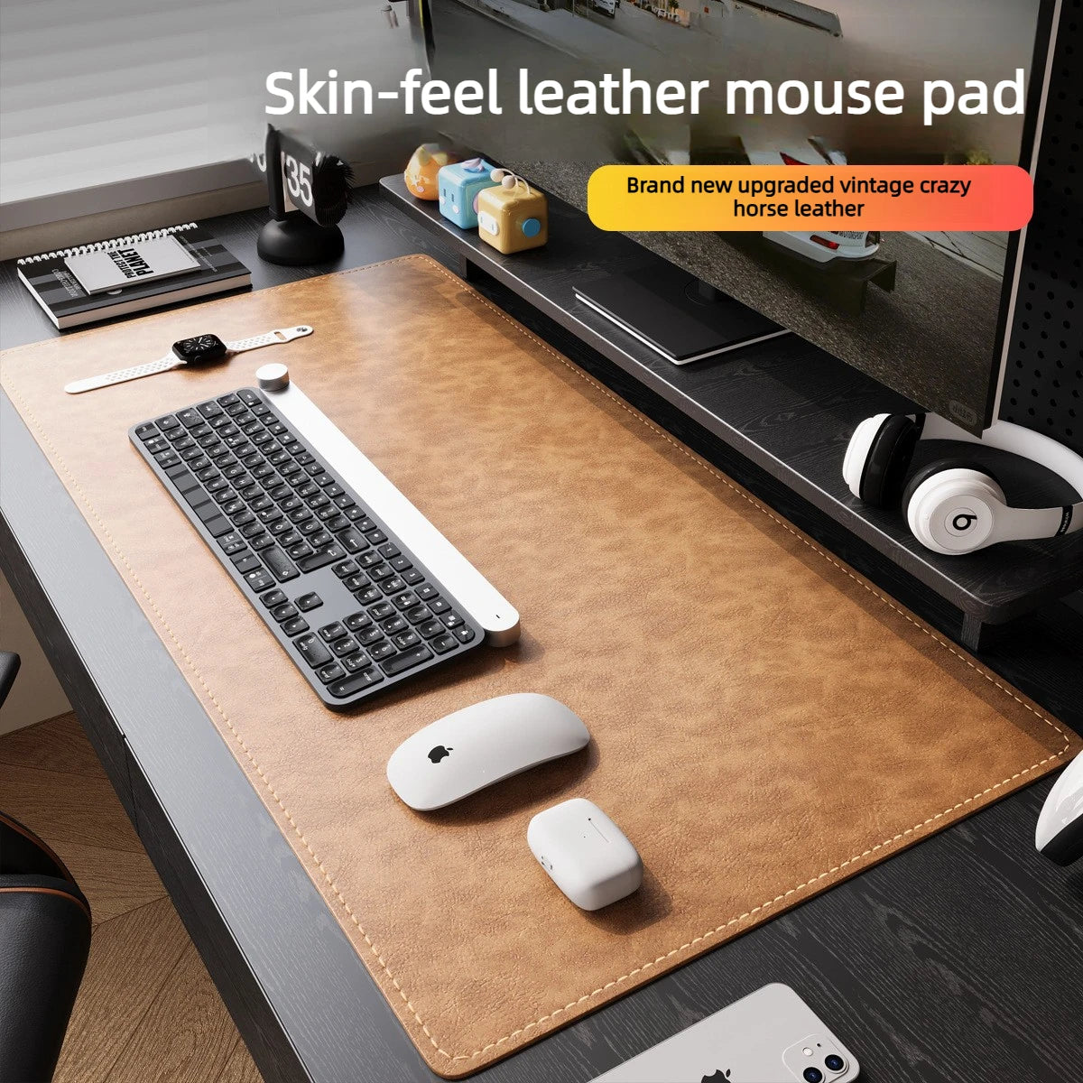 Double-sided Crazy Horse Texture Mousepad Portable Mouse Pad Large Gaming Waterproof Non-slip Suede Desk Mat Computer Desk Pad