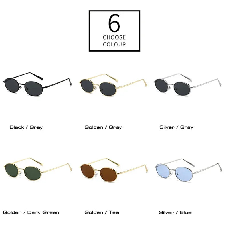 JNPCXI New Retro Small Oval Metal Frame Women Sunglasses UV400 Men Punk Sun Glasses