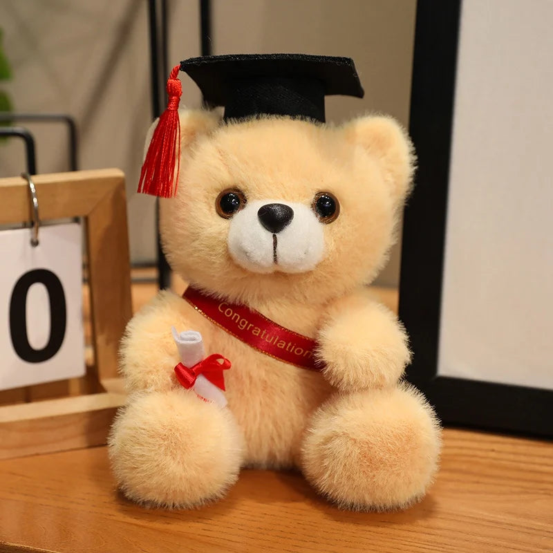 18cm Cute Doctor Cap Bear Doll Clothes Bear Stuffed Animals Plush Toys Boys Girls Students Graduation Gift Home Decoration
