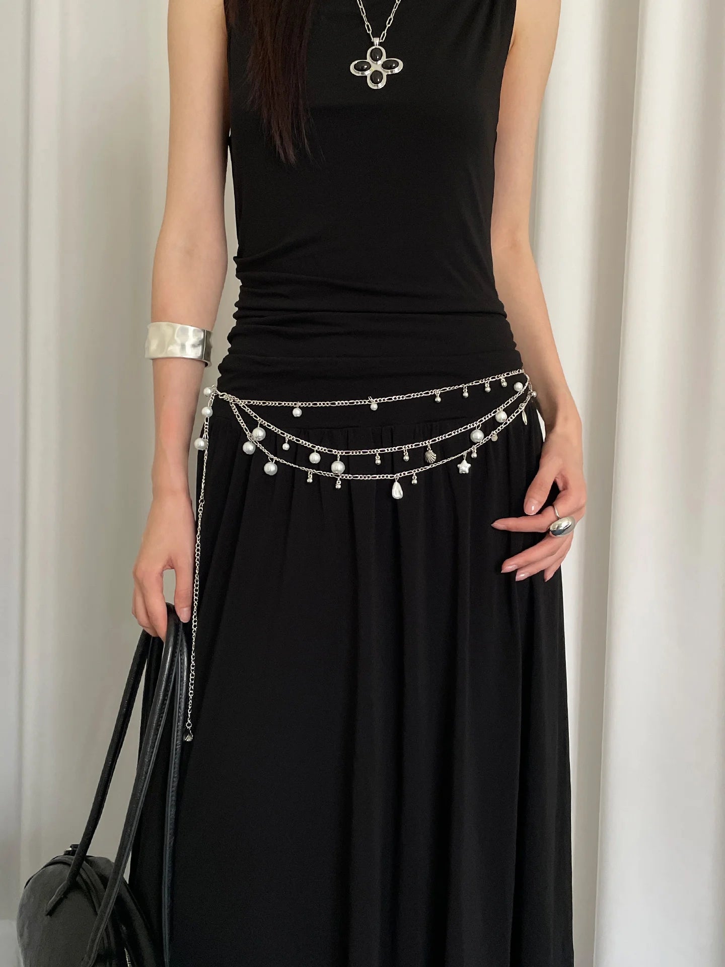 Fashionable Multi-Layer Pearl Metal Waist Chain For Women Bohemian Waist Belt Decoration To Match With Skirts