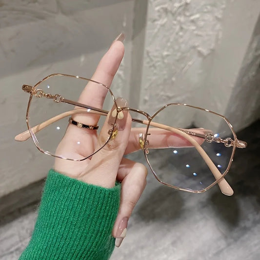A pair of full-rim square glasses with metal frame and AC lenses simple decoration style