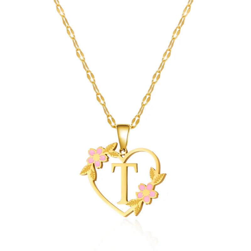 Stainless Steel Heart A-Z Initial Letter Pendant Necklace for Women Fashion Gold Color 26 Alphabet Necklace Party Jewelry Gifts