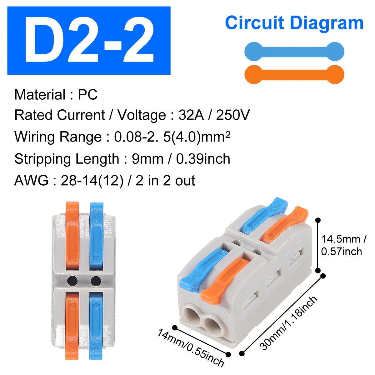 Mini Quick Wire Conductor Connector Universal Compact 2/3 Pin Splicing Push-inTerminal Block 1 in Multiple out with Fixing Hole