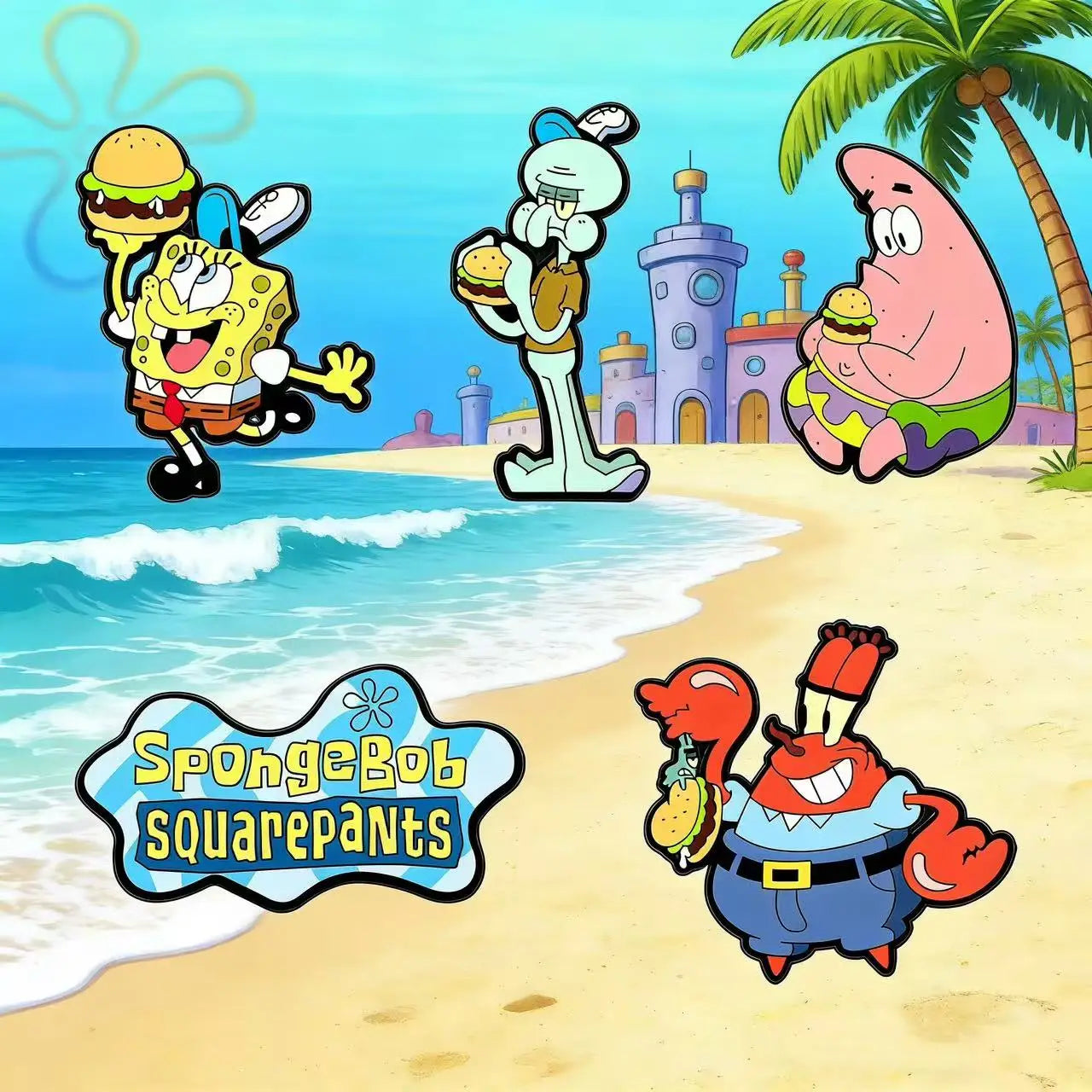 5pcs Sponge star SquarePants Enameled Brooches Metal Badges Cute Jewelry Set for Bag Clothing Backpack Accessorizing Ideal Gift