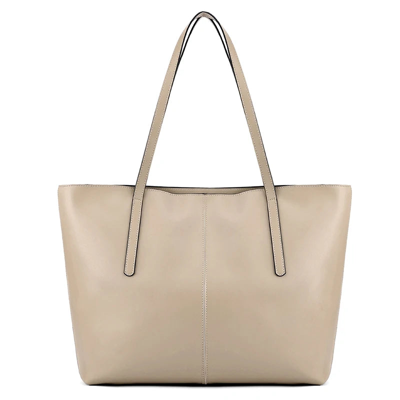 Genuine Cowhide Leather Tote Bag for Women Minimalist Large Capacity Shoulder Bag for Work & Daily Fashion Soft Leather Handbags