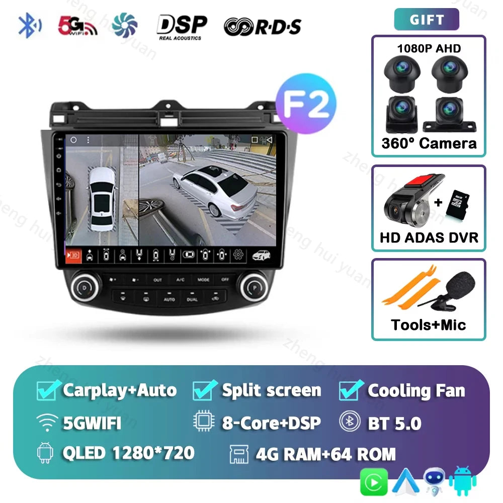 Android 14 For Honda Accord 7 2002 - 2008 CarPlay Auto 360 Camera Car Radio Multimedia Video Player GPS stereo Head Unit 4G WIFI