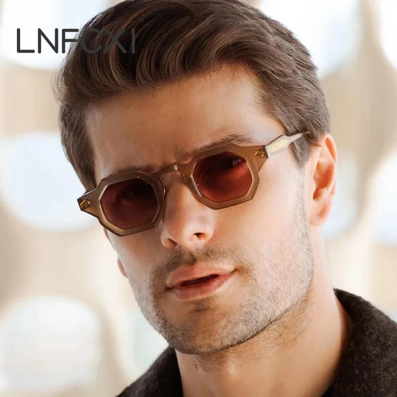JNPCXI New Arrival Retro Polygon Square Women Rivets Sunglasses Gradient Shades UV400 Men Brand Designer Punk Sun Glasses