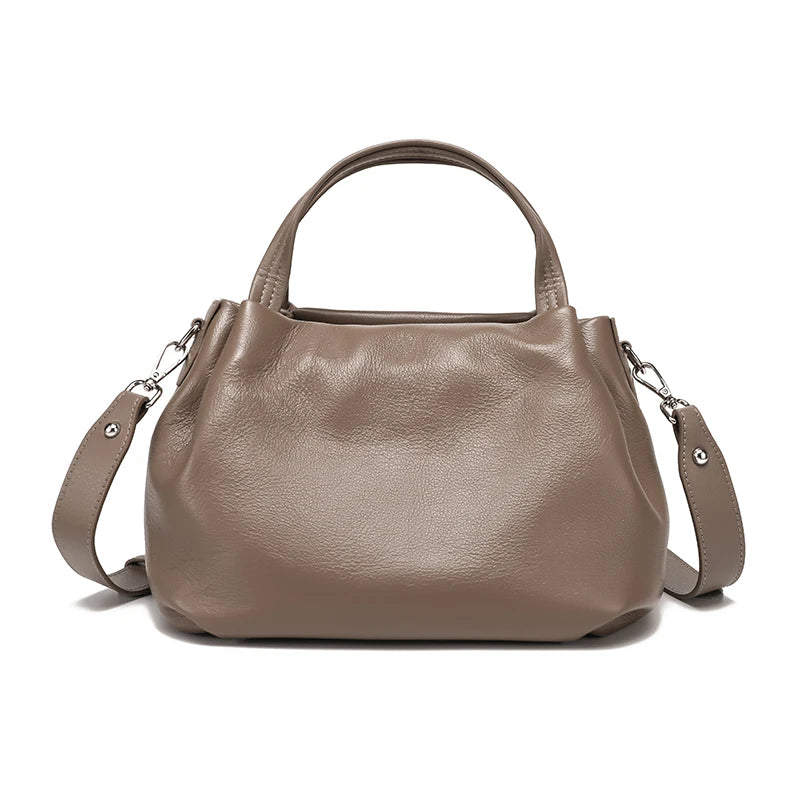 Women's Genuine Cowhide Leather Large Capacity Tote Bag Bucket Ladies Shoulder Bag Crossbody Luxury Brand Bag Female Designer