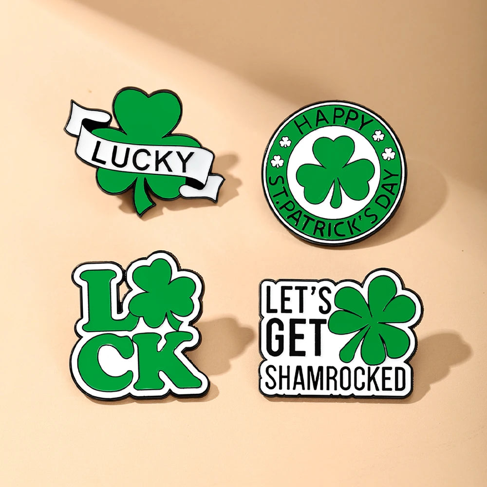 4pcs Four Leaf Clover Enamel Pins Set Lucky Shirt Lapel Brooch Badges Fashion Jewelry Ornaments for Clothing Accessories Gift