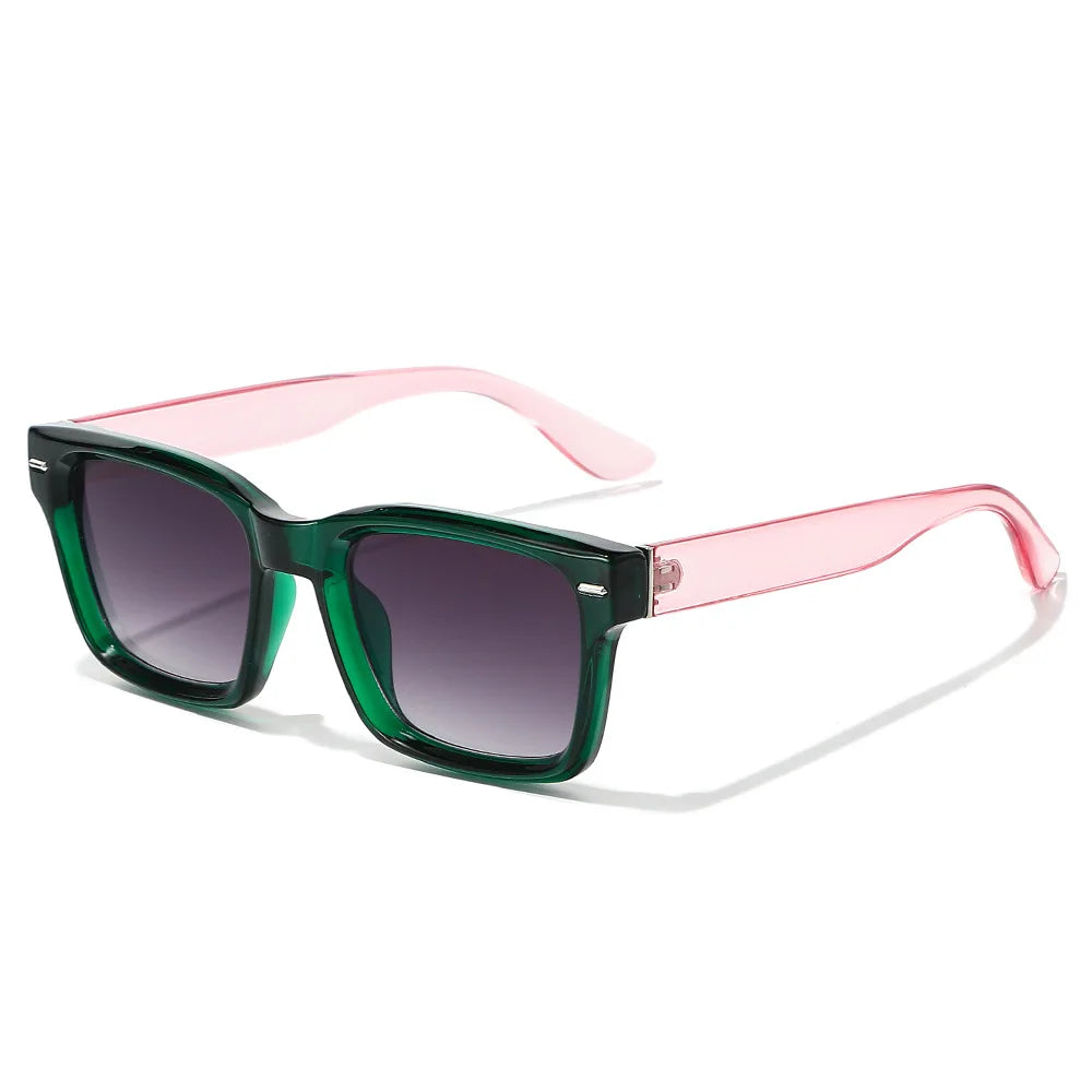 JNPCXI New Fashion Square Double Color Sunglasses Women Shades UV400 Retro Rivets Men Red Green Sun Glasses